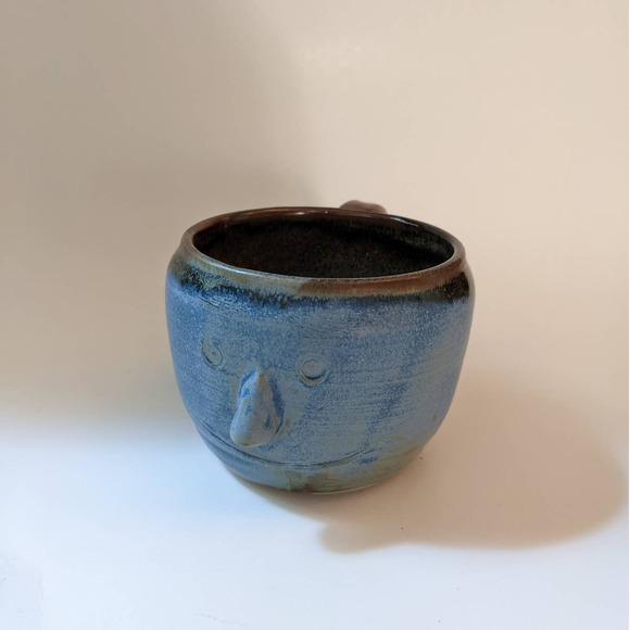 Vintage Anthropomorphic Face Mug, Signed Studio Pottery, Unique Blue Face Mug - Picture 2 of 10